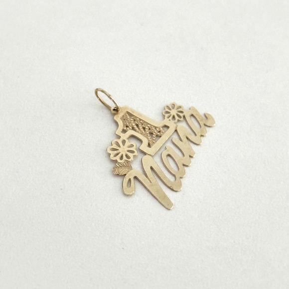 14K Yellow Gold Number One #1 Nana Grandma Floral Scroll Charm Pendant - Picture 5 of 7